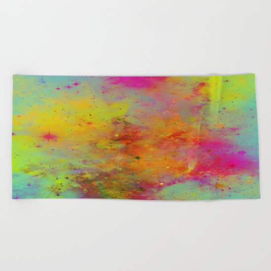 Rainbow Galaxy - Abstract, rainbow coloured space painting Beach Towel