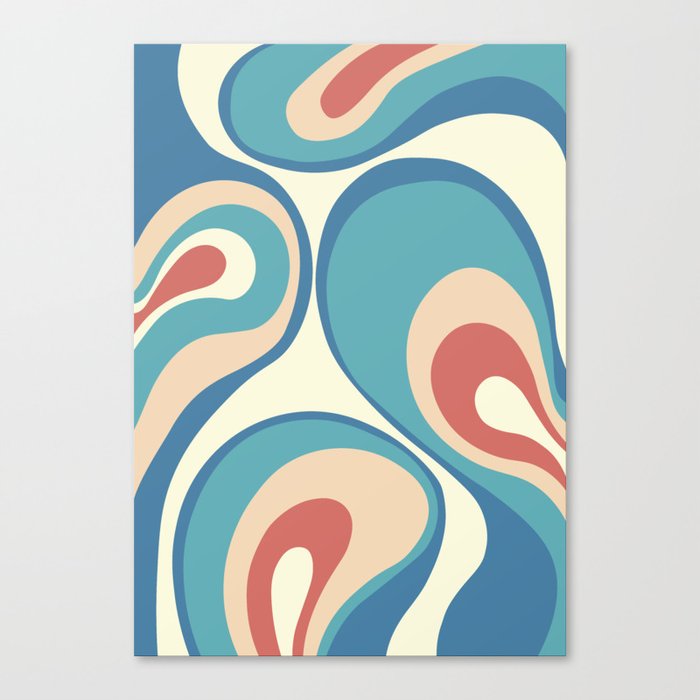Psychedelic Retro Abstract in Celadon Blue, Teal, Peach, Yellow and Salmon Pink Canvas Print