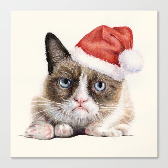 Grumpy Santa Cat Canvas Print
