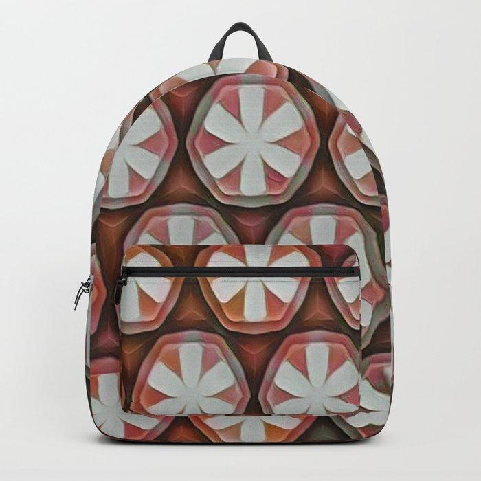 Flower Octagons White Red Backpack