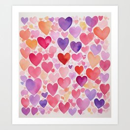 Watercolor Hearts LOVE  Art Print