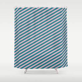 [ Thumbnail: Dark Gray, Teal, Blue, and Light Pink Colored Lines/Stripes Pattern Shower Curtain ]