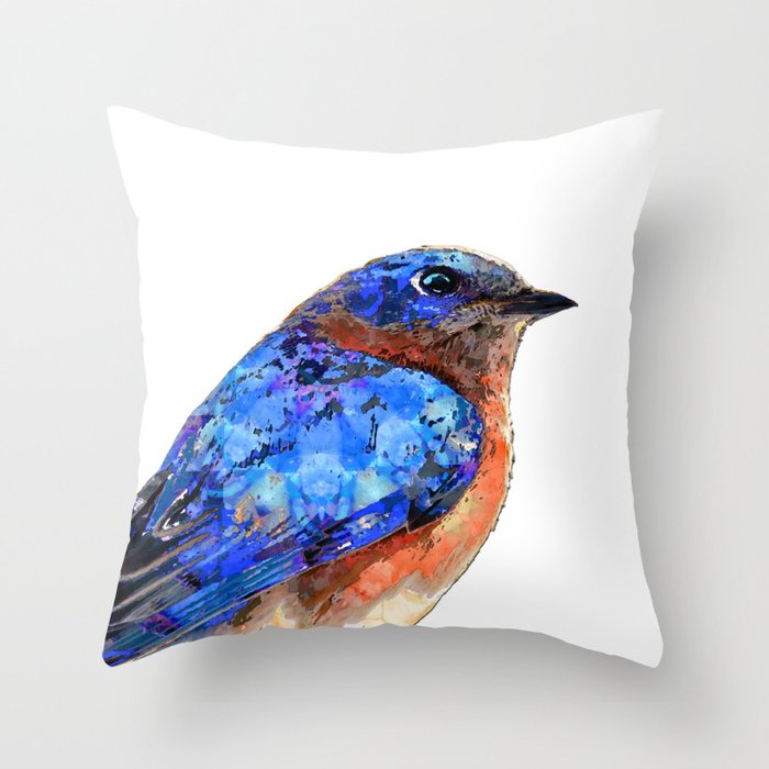 Little Bluebird Art Blue Bird Artwork Throw Pillow