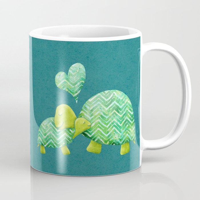 Sweet Turtle Hugs with Heart in Teal and Lime Green Coffee Mug