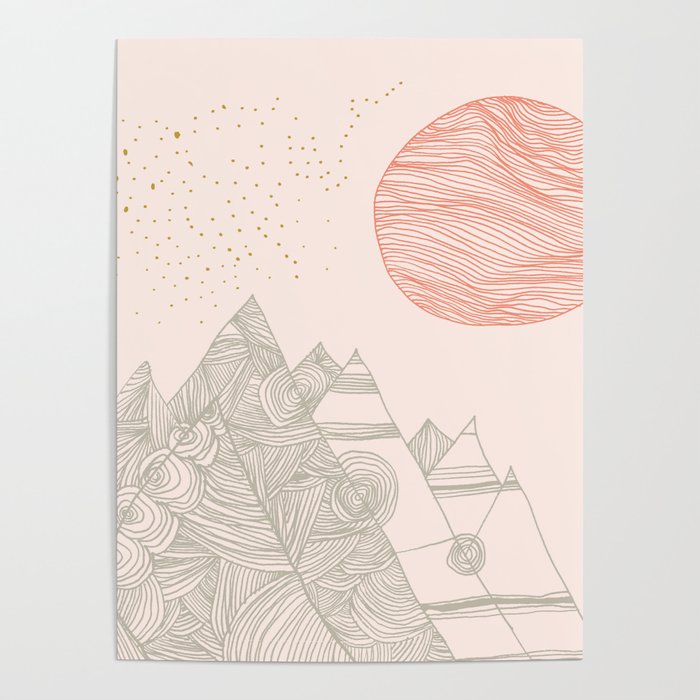 Mountains, Stars and Super Moon - Blush Poster