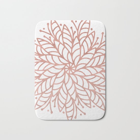 Mandala Flowery Rose Gold on White Bath Mat