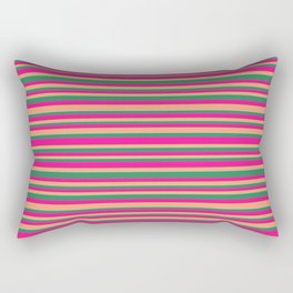 [ Thumbnail: Deep Pink, Light Salmon & Sea Green Colored Lines Pattern Rectangular Pillow ]
