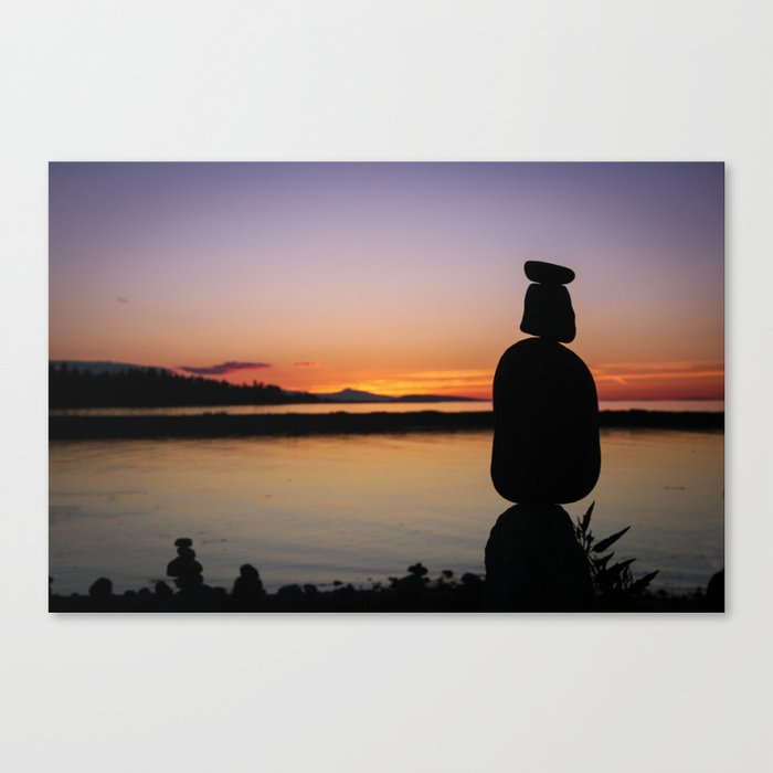 Inukshuk Sunset Silhouette  Canvas Print