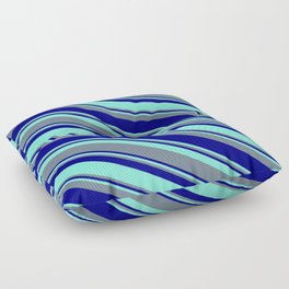 [ Thumbnail: Aquamarine, Slate Gray, and Blue Colored Pattern of Stripes Floor Pillow ]