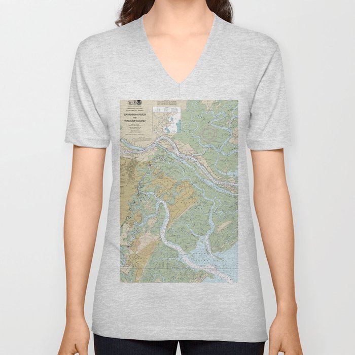 Savannah River and Wassaw Sound Nautical Chart 11512 – Coastal Georgia and South Carolina V Neck T Shirt