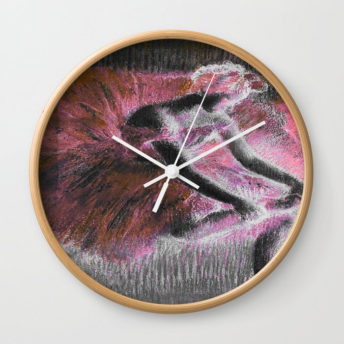 The Dancer by Edgar Degas Coral Pink Wall Clock