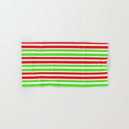[ Thumbnail: Christmas-Style Green, White, and Red Colored Lines/Stripes Pattern Hand & Bath Towel ]