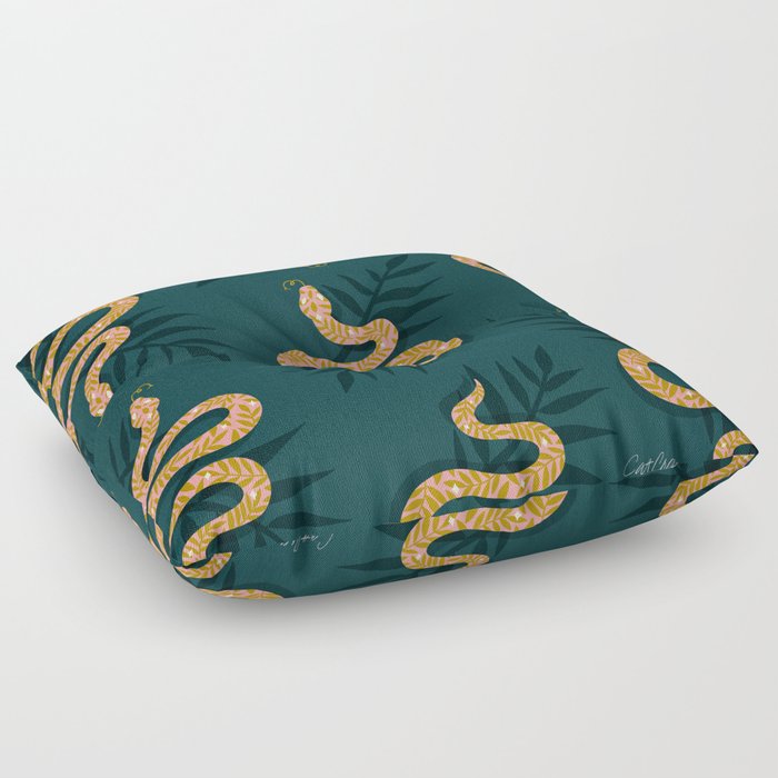 Tropical Serpent – Teal & Blush Floor Pillow
