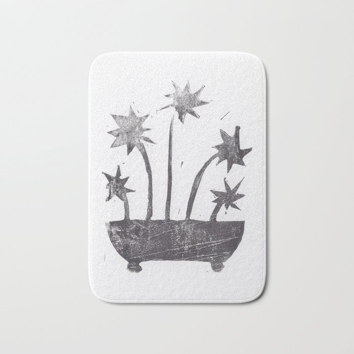 Lino Print #2 / Flowers in a Pot Bath Mat