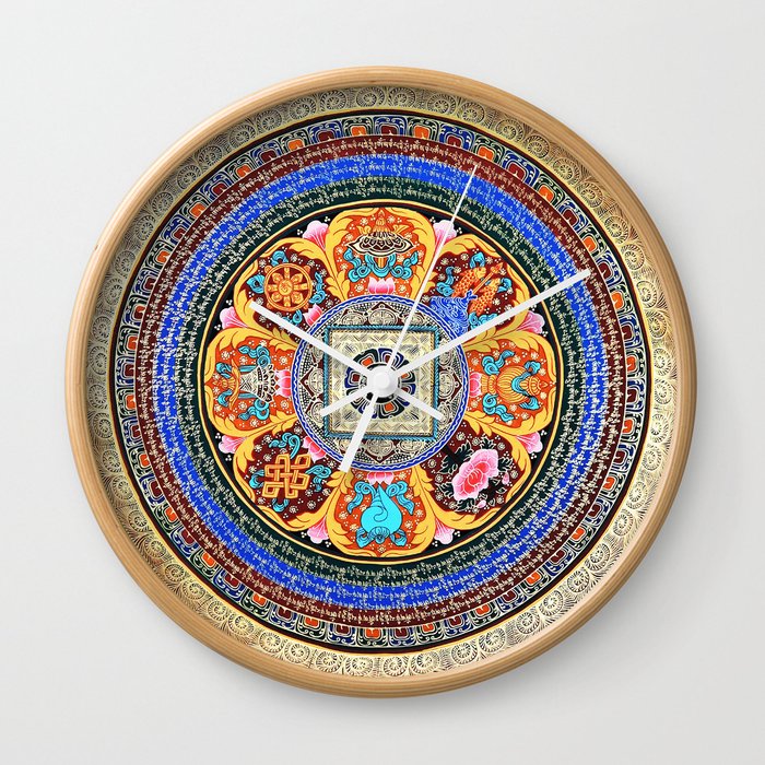 Om Mandala Tibetan Thangka Floral Wall Clock