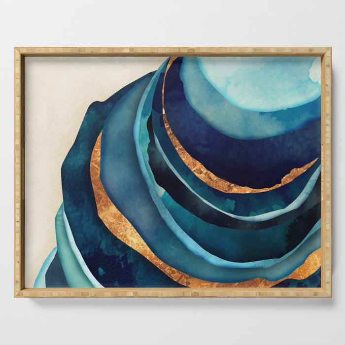 Abstract Blue with Gold Serving Tray