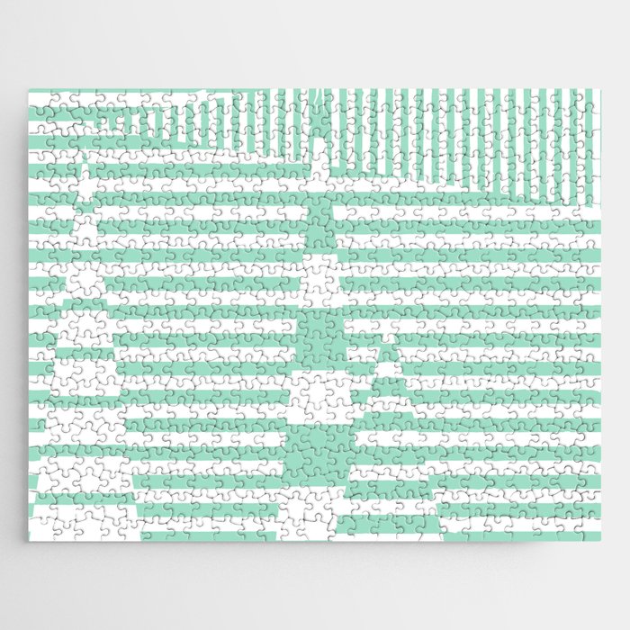 Stripes on Stripes - Mint Green and White Jigsaw Puzzle