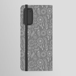 Grey And White Hand Drawn Boho Pattern Android Wallet Case
