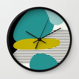 Mid Century Modern, Black, Teal, Aqua Abstract Geometric Wall Clock