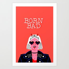 Born bad funny devil woman rocker girl print cartoon Art Print