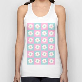Checkered Daisies in Pink and Blue Unisex Tank Top