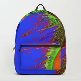 BLUE-GREEN PEACOCK FEATHER RED ART Backpack