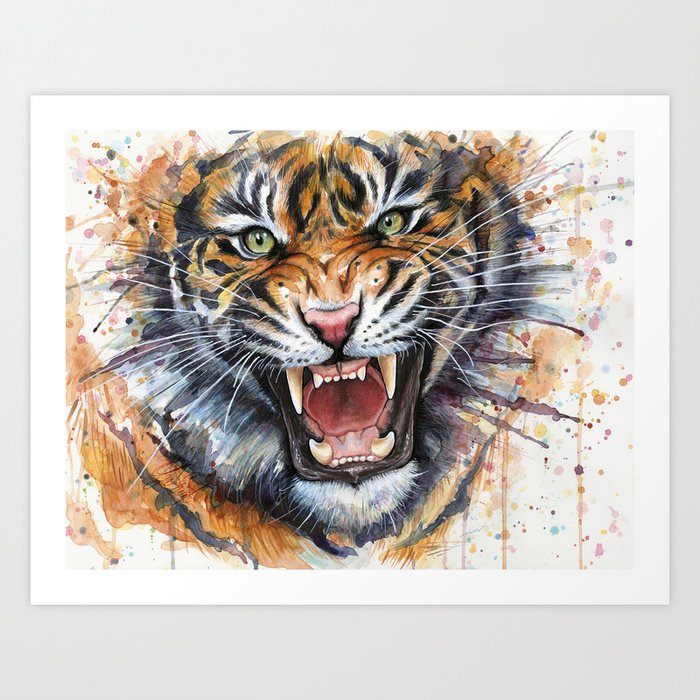 Tiger Roaring Wild Jungle Animal Art Print