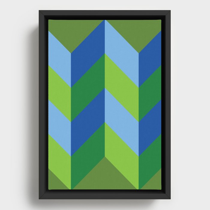 Geometric Green Pattern Framed Canvas