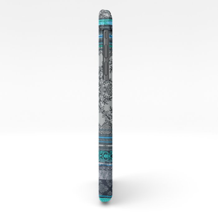 Teal Aqua Grey Vintage Bohemian Wallpaper Stripes Iphone Case By Micklyn Society6