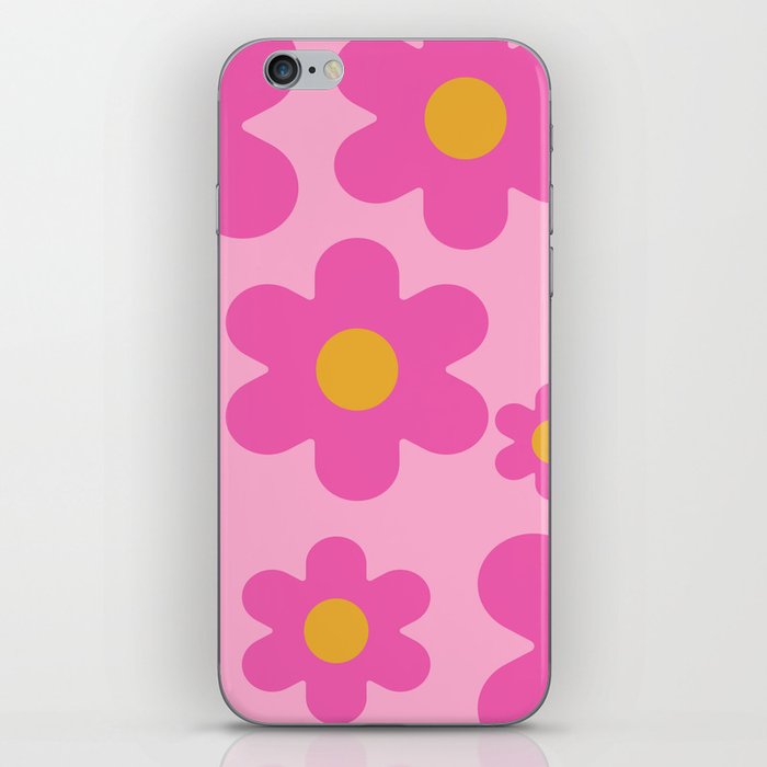 Simple Retro Flowers on Pink Background iPhone Skin