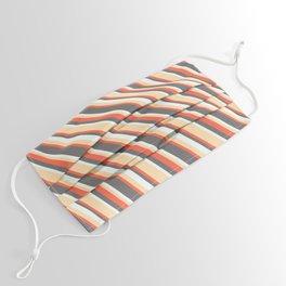 [ Thumbnail: Tan, Red, Dim Gray & Mint Cream Colored Stripes/Lines Pattern Face Mask ]