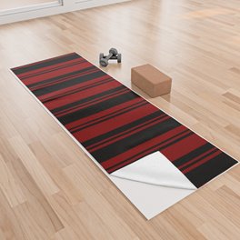 [ Thumbnail: Maroon & Black Colored Striped Pattern Yoga Towel ]