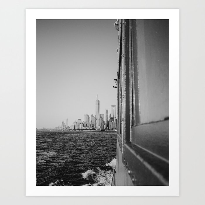 Ferry to Manhattan, New York City | Creative NYC architecture and lines | Black and white travel city photography Art Print
