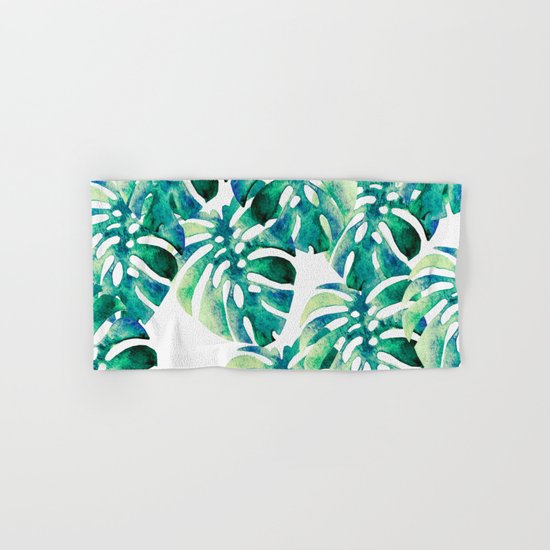 Monstera Pattern Green Hand & Bath Towel