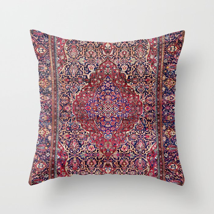 Kashan Central Persian Silk Rug Print Throw Pillow