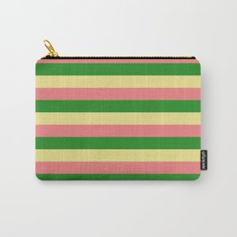 [ Thumbnail: Tan, Light Coral, and Forest Green Colored Lined Pattern Carry-All Pouch ]