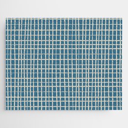 Irregular Grid Pattern in Boho Blue and Beige Jigsaw Puzzle