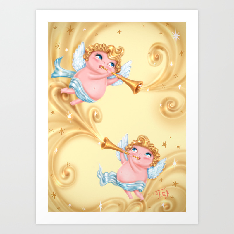 Cute Christmas Cherub Angels Art Print By Fluffshop Society6