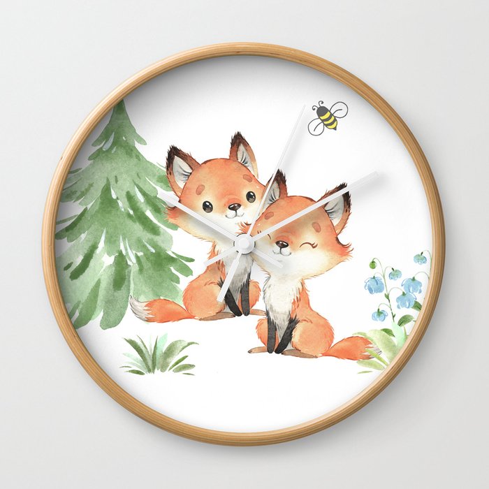 Watercolor Woodland Fox Wall Clock