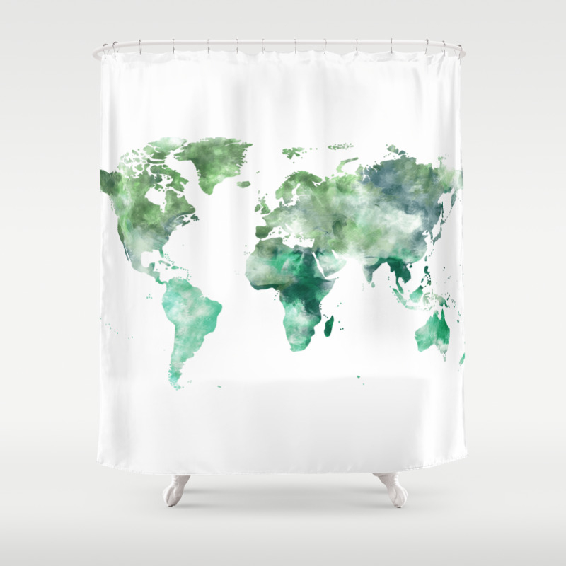 World Map Emerald Green Earth Shower Curtain By Mapmaker Society6