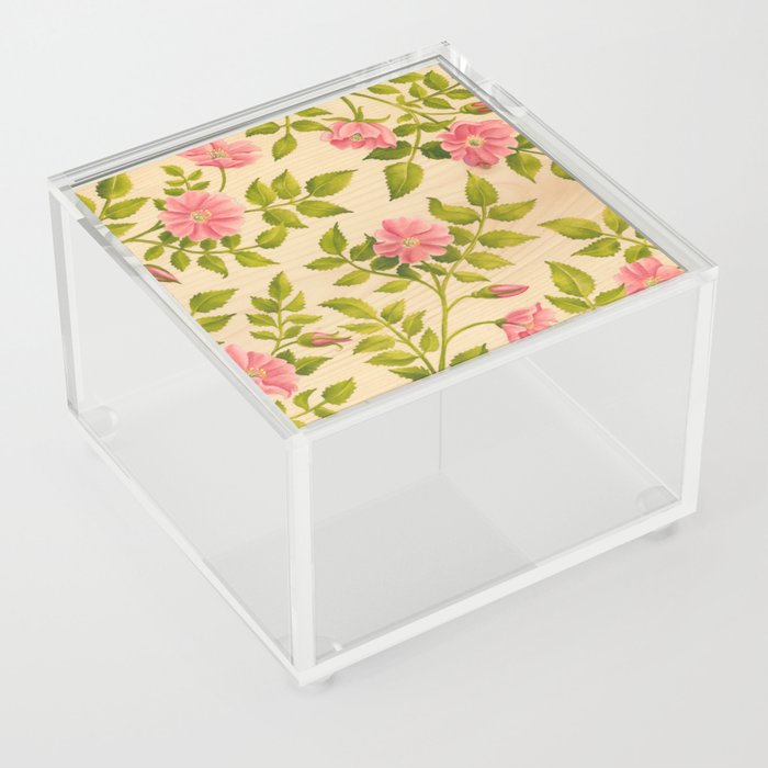 Pink Wild Rose on Wood Panel Acrylic Box