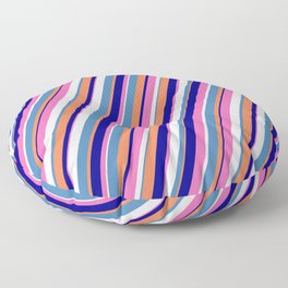 [ Thumbnail: Colorful Lavender, Blue, Coral, Dark Blue, and Hot Pink Colored Lines/Stripes Pattern Floor Pillow ]