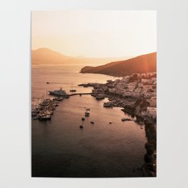 Milos port sunset - Cyclades Greece Poster