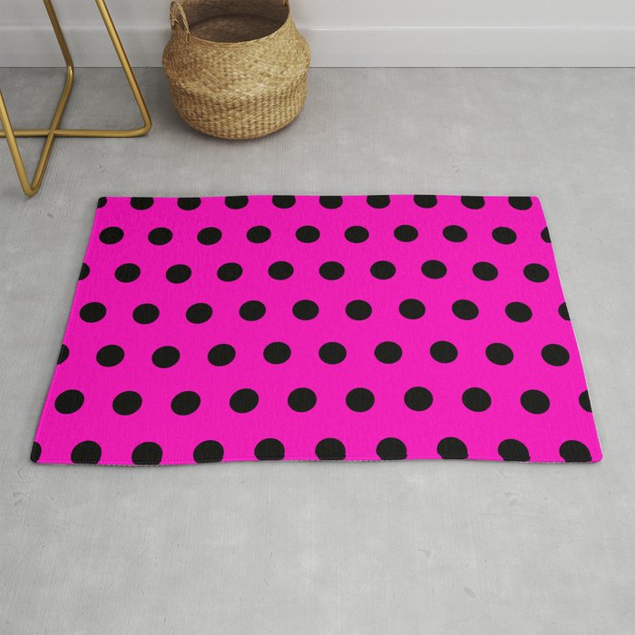 Hot Pink and Black Polka Dots Rug