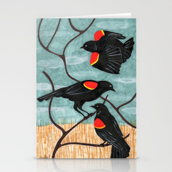 Red Winged Blackbirds in Marsh Stationery Cards