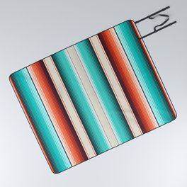Navajo White, Turquoise and Burnt Orange Southwest Serape Blanket Stripes Picnic Blanket