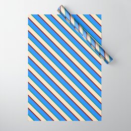 [ Thumbnail: Dark Cyan, Bisque, Maroon, and Blue Colored Lined/Striped Pattern Wrapping Paper ]