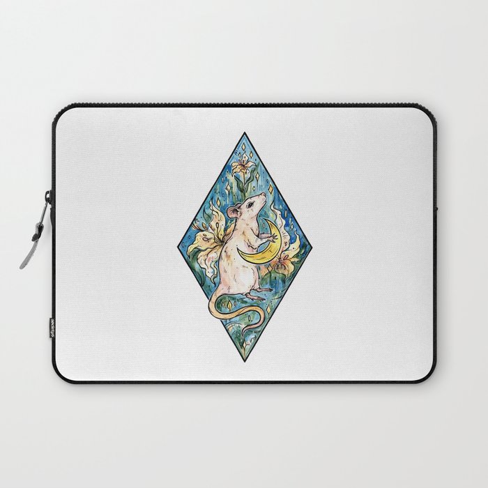 Rat with moon and lily ~ watercolor illustration Laptop Sleeve
