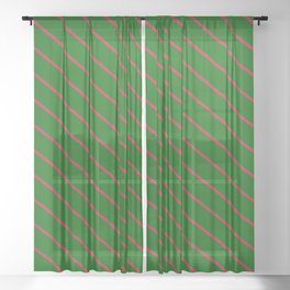 [ Thumbnail: Crimson and Dark Green Colored Lines/Stripes Pattern Sheer Curtain ]