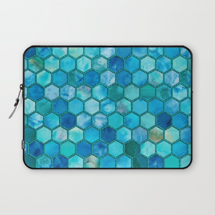 Blue aqua geometric hexagonal elegant & luxury pattern Laptop Sleeve